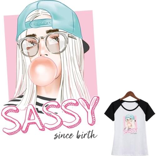 Girl Custom Patch Heat Transfer Clothing Stickers Diy T-Shirt Stripe Eco-Friendly Washable Letter Patches Bubbles Girl