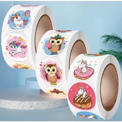 Kids Reward Stickers Cartoon Owl Unicornhorse Bakery Labels for Children Boy Girl Scrapbooking Encouragement Game Toy Gift Seals