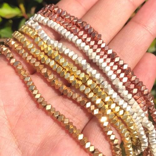Natural Dull Polish Matte Gold Silvey Hematite Stone 3x2mm 15 Inch Loose Spacer Beads for Jewelry Making Diy Bracelet Necklace