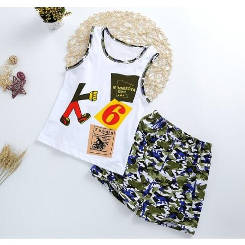 New baby boy and girl clothes body suit Children leisure cartoon summer sleeveless vest pajamas suit cotton baby clothe thin set