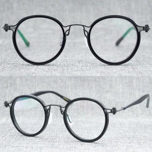 Pure Titanium Acetate Eye Glasses Frame Men Vintage Round Prescription Eyewear Wommen Japanese Retro Myopia Optical Eyeglasses