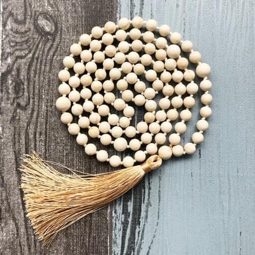 8mm Natural J-asper Mala Necklace For Women 108 Beads Hand Knotted Necklace Spiritual Handmade Tassel Necklace Collar Mujer