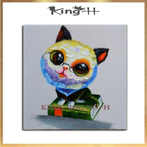 Pintura al óleo de cara de animal divertido en lienzo pintura de la casa nuevo aceite llegar precioso gato mascota pared imágene