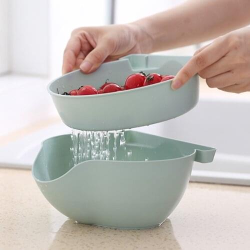 Plastic Lazy Snack Bowl Dish Double Layer Fruit Drain Basket Vegetable Washing Strainer with Phone Holder Organizer