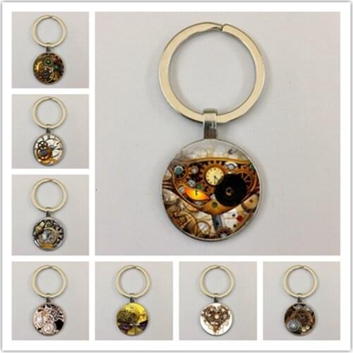 Retro Mechanical Clock Pattern Keychain Personality Picture Animal Gear Keyring Car Keychain Accessories Party Souvenir Gift