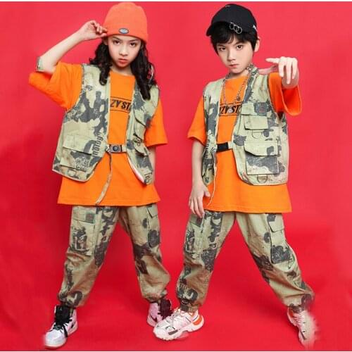 Retro Style Camouflage Vest Pants Kids Hip Hop Dance Clothes Boys Girls Street Dance Costume Performance Wear Rave Outfit BL6356