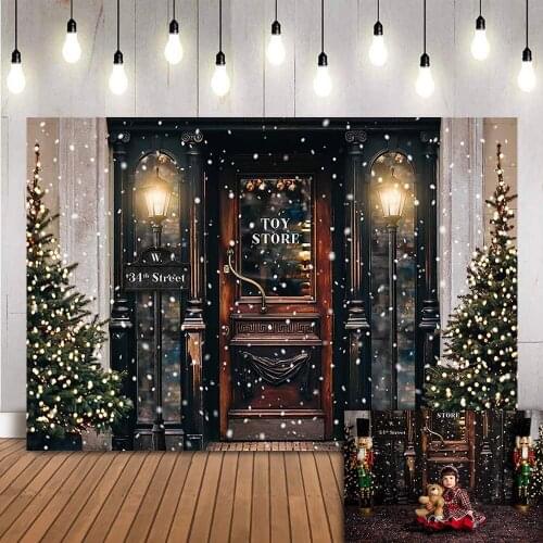 Merry Christmas Photography Background Winter Snow Christmas Tree Toy Store Street for Children Portrait Backdrop Photo Studio