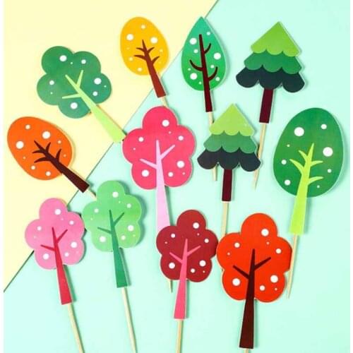 Pink/green small size Forest tree set cake decoration decoration birthday dessert table party decoration cake plug in card