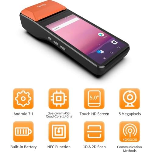 Aibecy Handheld Smart PDA Terminal POS Receipt Printer Android 7.1 Support 4G WiFi BT GPS NFC Function 1D 2D Barcode Scanner