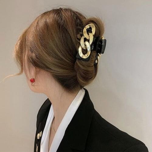 Vintage Chain Hair Claws Clips For Women Fashion Jewelry Acrylic Hollow Cross Big Hairpins Girl Korean Barrette Hair Accessories