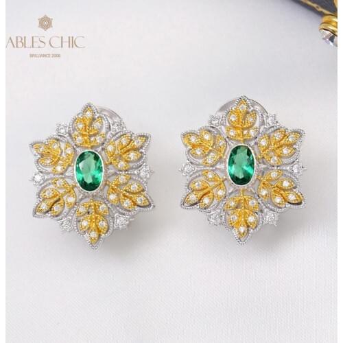 18K Gold Tone Blossoms Renaissance Earring Royal Temperament 925 Silver Flower Earrings Handmade Gemstones Studs C11E4S25621