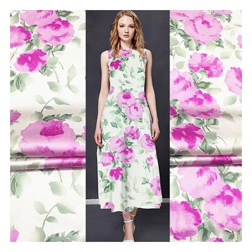 Silk fabric big flower 19 Mm silk stretch crepe satin fabric digital printing mulberry silk clothing fabric