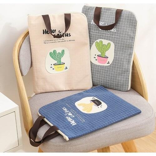 Cute File Folder Bag Zipper Canvas Handbag Students Stationery Office Supplies Cactus Girls Boys Bag Document Paper Organization