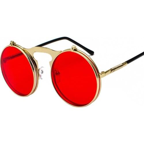 Steampunk Sunglasses Round Metal Women Style Retro Flip UP Circular Double Metal Sun Glasses Men Curved Glasses Legs UV400