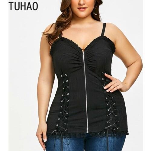 TUHAO Sexy Night Club Women Blouse Shirt Sleeveless Shirts Tops Plus Size 3XL 2XL Woman Party Lace-up Blouses Top