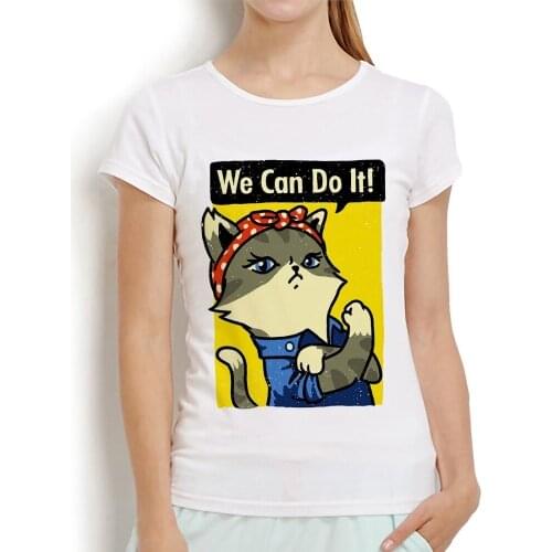 Purrrsist cat unicorn girl power feminist funny tshirt women 2019 summer new white casual t shirt femme We Can Do It t-shirts