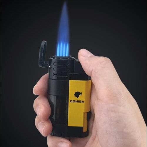 Cigar Cigarette Tobacco Lighter 4 Torch Jet Flame Refillable With Punch Smoking Tool Accessories Portable Gift Box