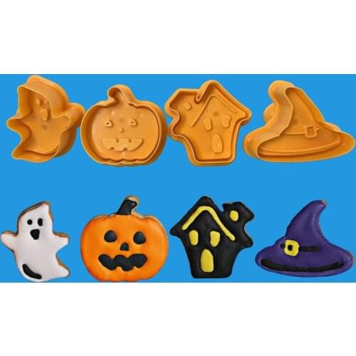 4pcs/set Halloween Biscuit Mold Cookie Cutter Biscuit Pumpkin Hat Stamp Mould Fondant Tool Christmas Pastry Tools Bakeware