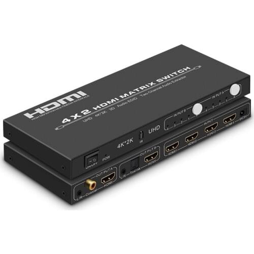 4K HDMI Matrix 4x2 with 3D Audio EDID HDMI Matrix Switcher 4 in 2 out with Channel Audio Extractor HDMI Switcher Splitter 4x2