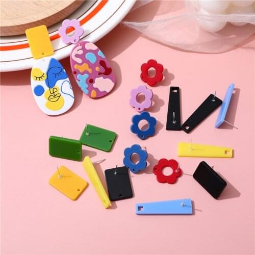 50pcs/lot colo print geometry Trapezoid rectangle flowers shape acrylic decoration fashion earrings studs diy jewelry making