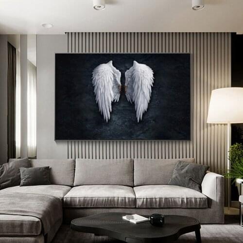 5D Diamond Painting Black White Design Angel Wings Wall Mural Mosaic Rhinestone Art Diamond Embroidery Poster Home Decor