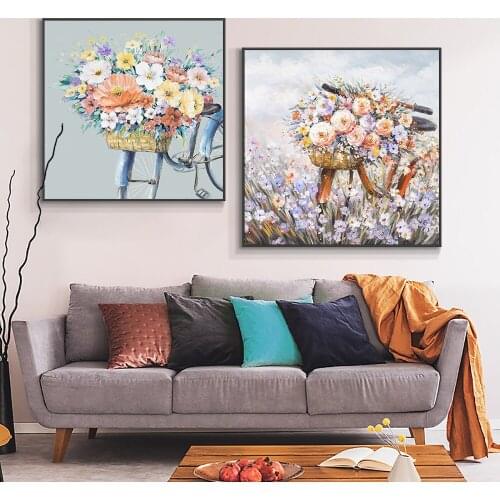 Abstract Colorful Flowers On The Bike Painting 100% Hand Painted Oil Painting On Canvas Decorative Wall Art For Home Decoration