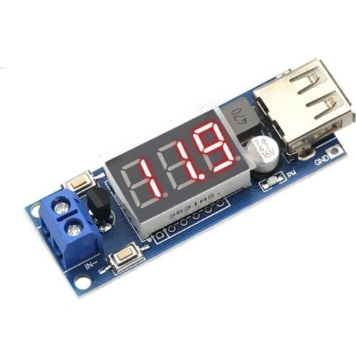 DC 4.5-40V to 5V 2A USB Charger LED Step-down Buck Converter with Voltmeter Module Low Power Consumption Automatic Protection