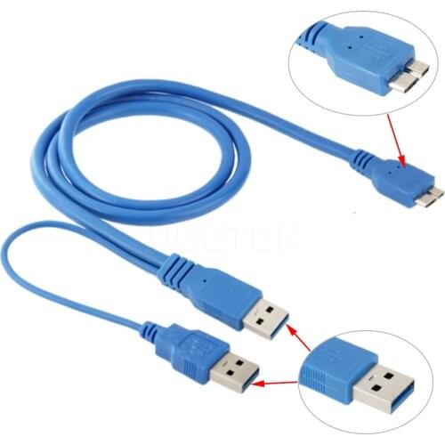 Dual USB 3.0 A to Micro-B USB 3.0 Y Cable for HDD Case Computer Cable Connector Length 50cm