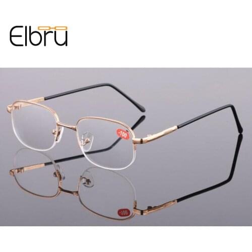 Elbru Semi-rimless Myopia Glasses Luxury Gold Frame Resin Lens Shortsighted Eyeglasses For Men&Women With Diopter -1.0 to -4.0