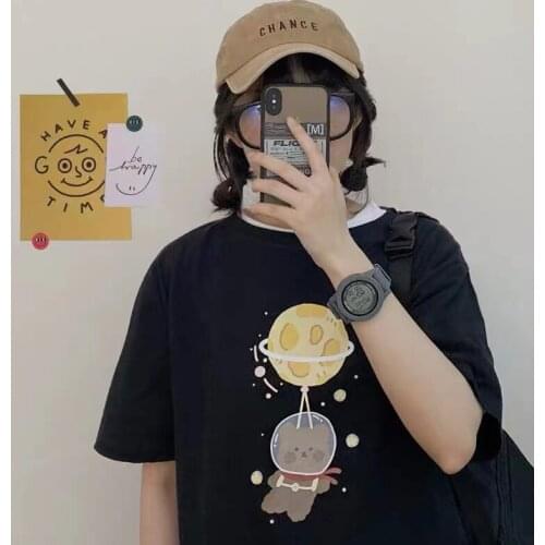 Women Cotton Short-Sleeved T-Shirt Harajuku Cute O-Neck Graphic Tees Female Kawaii Cartoon Original Print Top Y2k Sweet Clothes