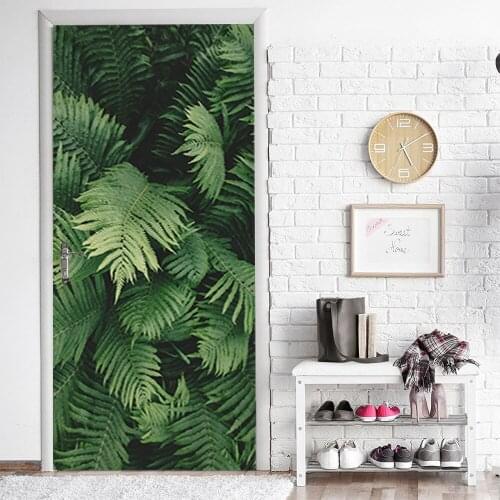 Imitation 3D Door Stickers Foreign Trade Wall Stickers Green Plants Wooden Door Decoration Decorative Stickers Custom