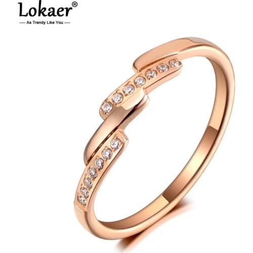 Lokaer Fashion Titanium Stainless Steel Pave Setting Rhinestone Rings Jewelry Simple Cute Cocktail Ring For Women Girls R20028