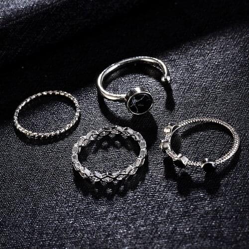 4pcs Black Bead Water Pattern Ring Openable Adjustable Fashion Jewerly Classic Rings for Women Men Valentines Day Gift