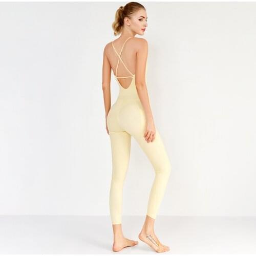 Backless Fitness Jumpsuits Women One-Pieces Yoga Bodysuits Nylon High Stretchy Sportswear Gym Workout Clothing Padded Tracksuits