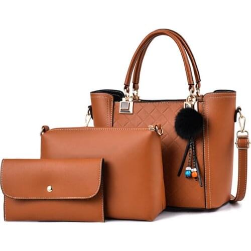 Three Piece Set Women Bag Large Capacity Female Tassel Handbag Shoulder Bag Purse Ladies PU Leather Crossbody Bag Bolsa Feminina