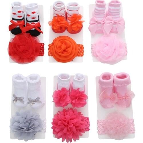 0-24M Newborn Baby Girls Socks Set Lace Baby Socks Bow Princess Cute Baby Bowknot Socks+ Hair Band Set Photo Props Baby Shower