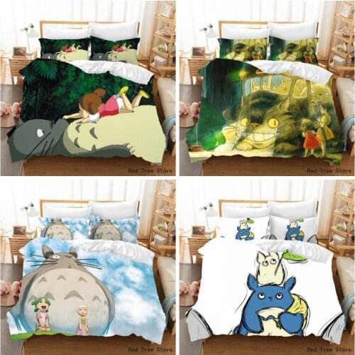 Totoro Cartoon Bedding Set 3D Print Bed Line Duvet Cover Single Full Size Kids Japan Style Bedclothes Pillowcase 2/3pcs Decor