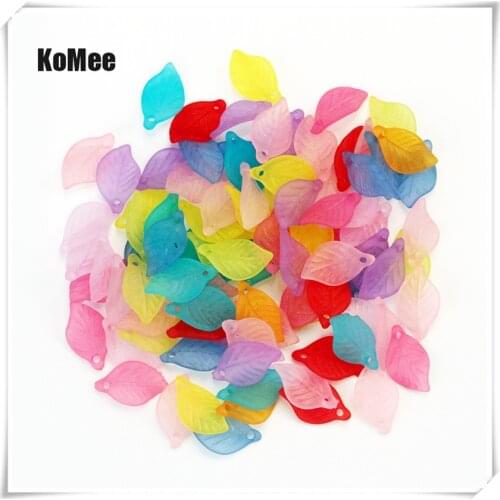 Hot Sale 1000pcs/lot 14 Colors Acrylic Leaf Beads Pendant Plastic Frosted Chunky Spacer Charms Pendant Beads