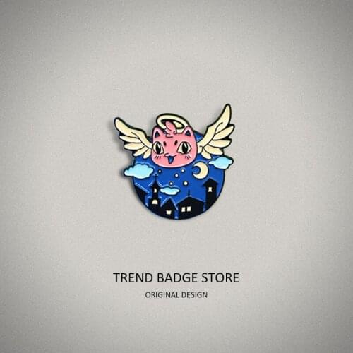 The Flying In The Night Sky Outside The Window Pins Metal For Backpack. The Pixie Badge In The Moonlight Brooches