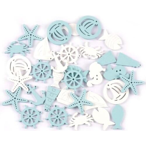 Mixed Ocean Series Blue/white Wood Slices For DIY Scrapbook Embellishment Home Decor Natural Wooden Crafts Supplies 20Pcs M2211