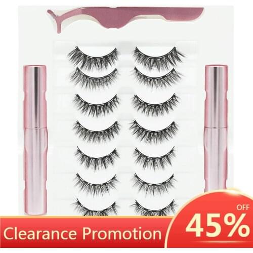 7 Pairs Mixed Styles Magnetic Eyelash & 2 Eyeliners & Tweezer Set Waterproof Hypoallergenic No Glue Magnetic False Eyelash Set