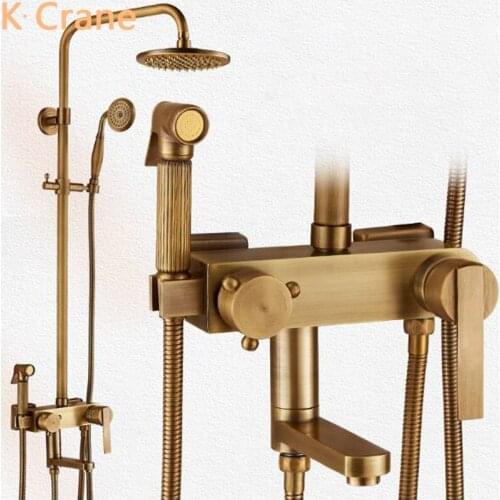 Hot Cold Water Mixer Shower Set Bathroom Wall Mounted Showers System Luxury Brass Faucet Round Head Rainfall Tap Bathtub Grifo