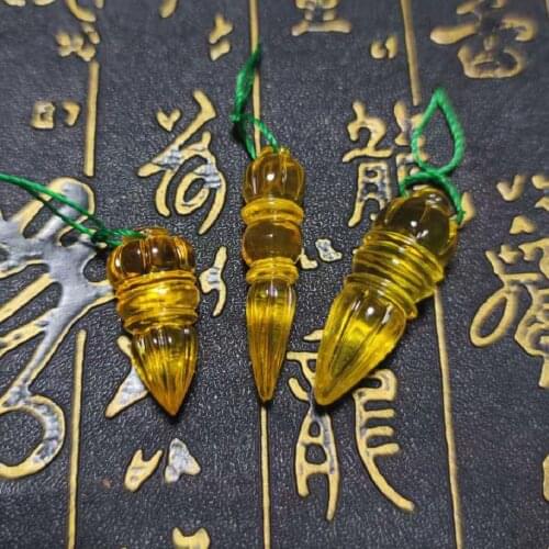 Natural Golden Amber Stone Carving Buddhist Mana Vessel Vajra Male&Female Amulet Jewelry Necklace Pendant Free Shipping