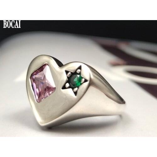 BOCAI New Real Silver Jewelry 2021 Trend INS Simple Temperament Zircon Love Woman Ring