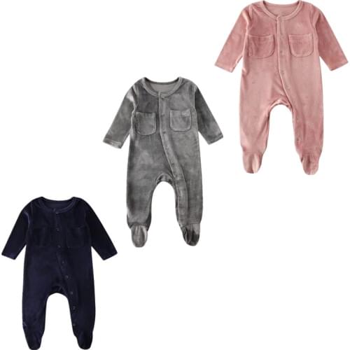Newborn Infant Baby Girl Boy Romper Clothes Velvet Solid Long Sleeve Single Breasted Romper Jumpsuit Outfits