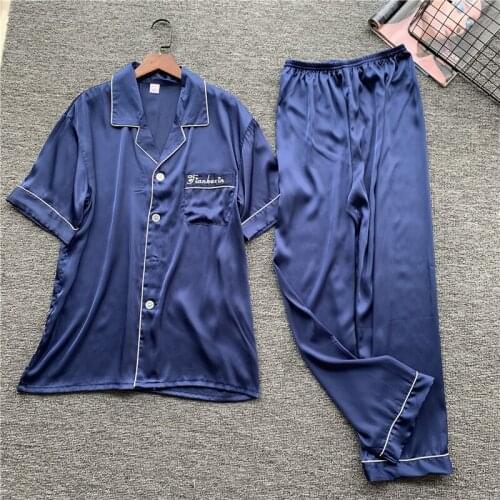 Summer Simulated silk pajamas set ladies short-sleeved Korean Men/ Women home wear suit L -3XL