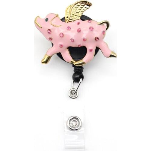 Popular Rhinestone Fly Pig Rhinestone Retractable ID Badge Reel/Id Badge Holder/Nurse Holder