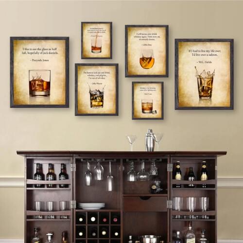Whiskey Print Bar Wall Art Decor Gift for Him Whiskey Quotes Vintage Posters Art Canvas Painting Wall Pictures Pub Decorations