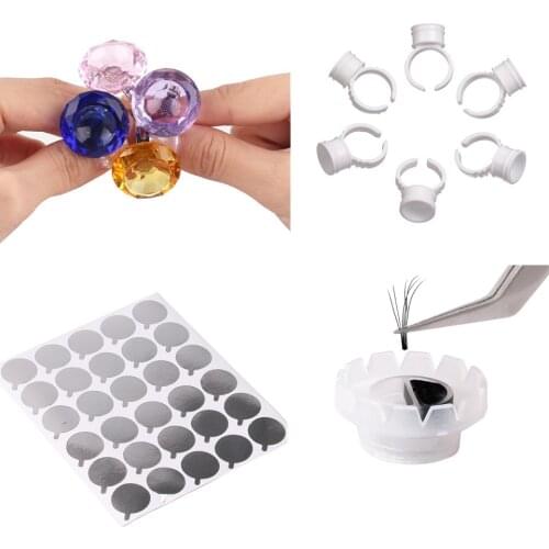 NEWCOME Professional Eyelash Glue Holder Crystal Glue Ring/Disposable Holder/Easy Fan Blooming Cup/Eyelash Adhesive Stickers