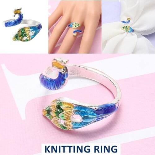 Peacock Type Adjustable Braided Ring DIY Sewing Crafts Yarn Guides Finger Wear Thimble Knitting Loop Sewing Accessories
